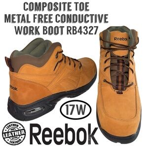 New Reebok Composite Toe Metal Free Conductive Leather Work Boot RB4327 17 Wide